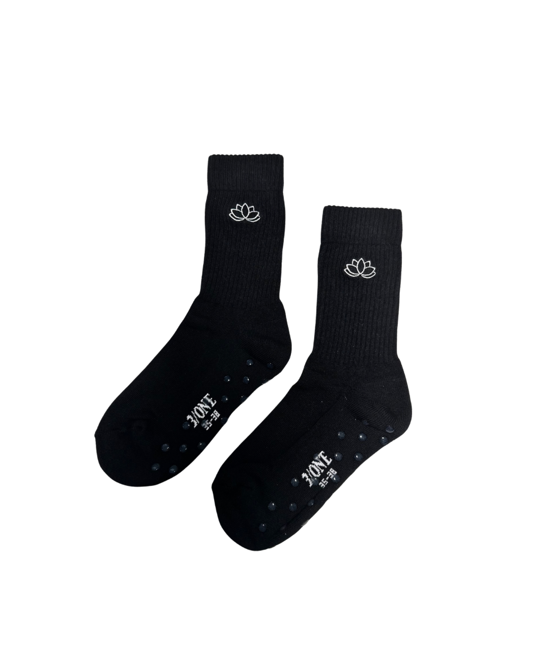 Grip-Socken schwarz Lotusblume mit Anti-Rutsch-Sohle